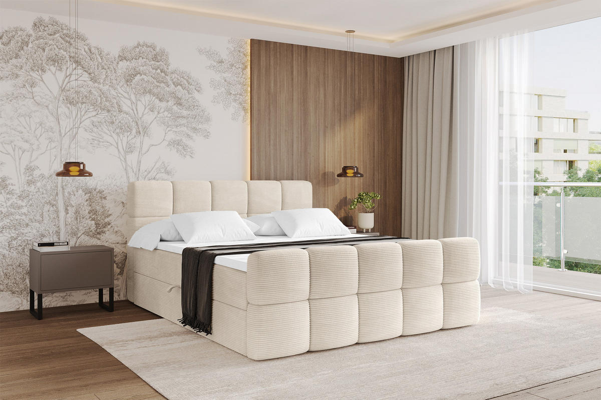 BOXBETT mit Matratze H3 - FAMA-Z - 120x200 cm Beige Poso - Ecru, Holzwerkstoff (120/200cm) - ALTDECOR