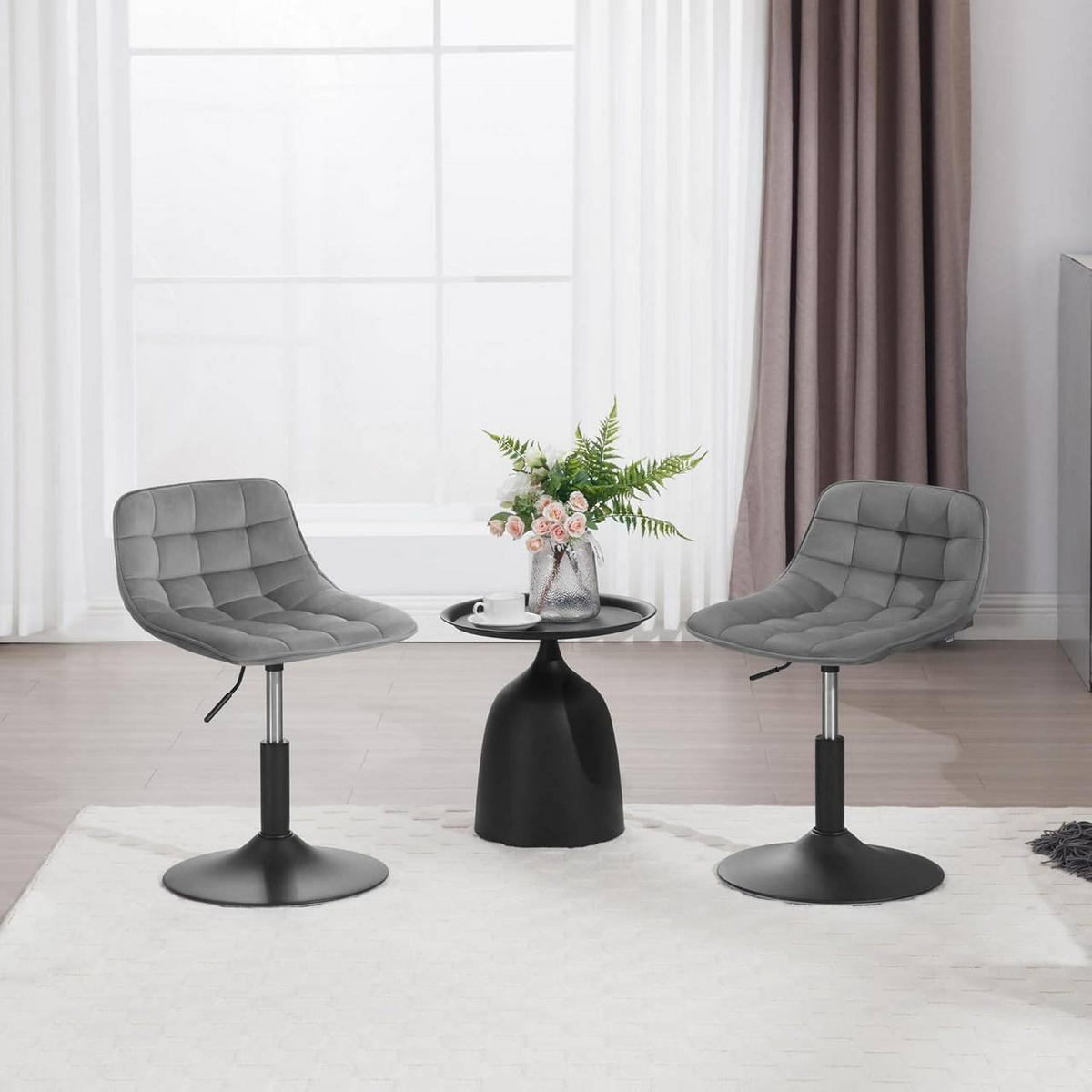 BARHOCKER Mehrzweck 360° Schwenken Samt, Hellgrau - Hellgrau/Schwarz, Textil/Metall (42.5/72/45cm) - Woltu