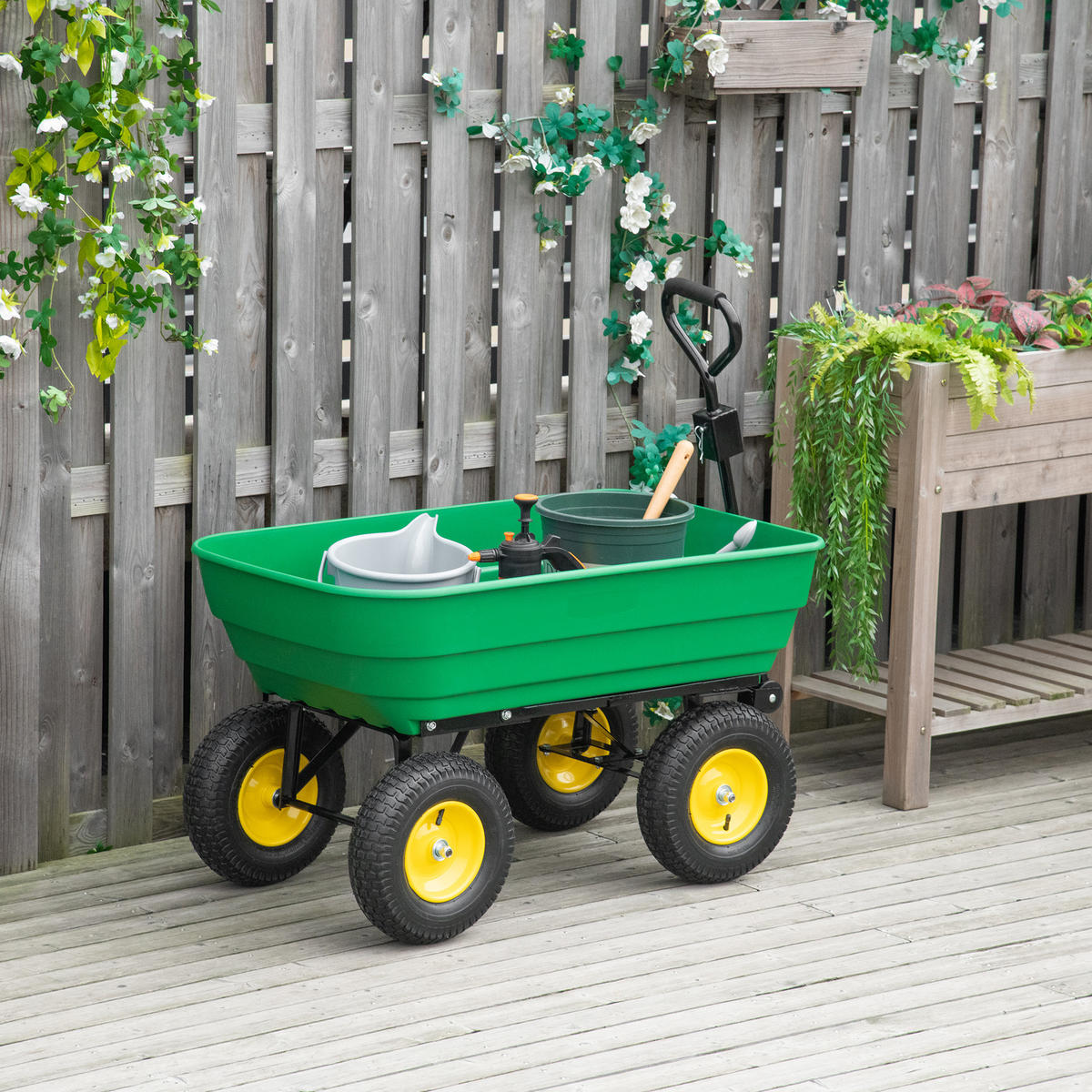 GARTENWAGEN DE-17573 125 L Kippmulde, 200 kg, 4 Luftreifen Gelb/Grün - Grün, Kunststoff (58/102/118cm) - ComfortXL