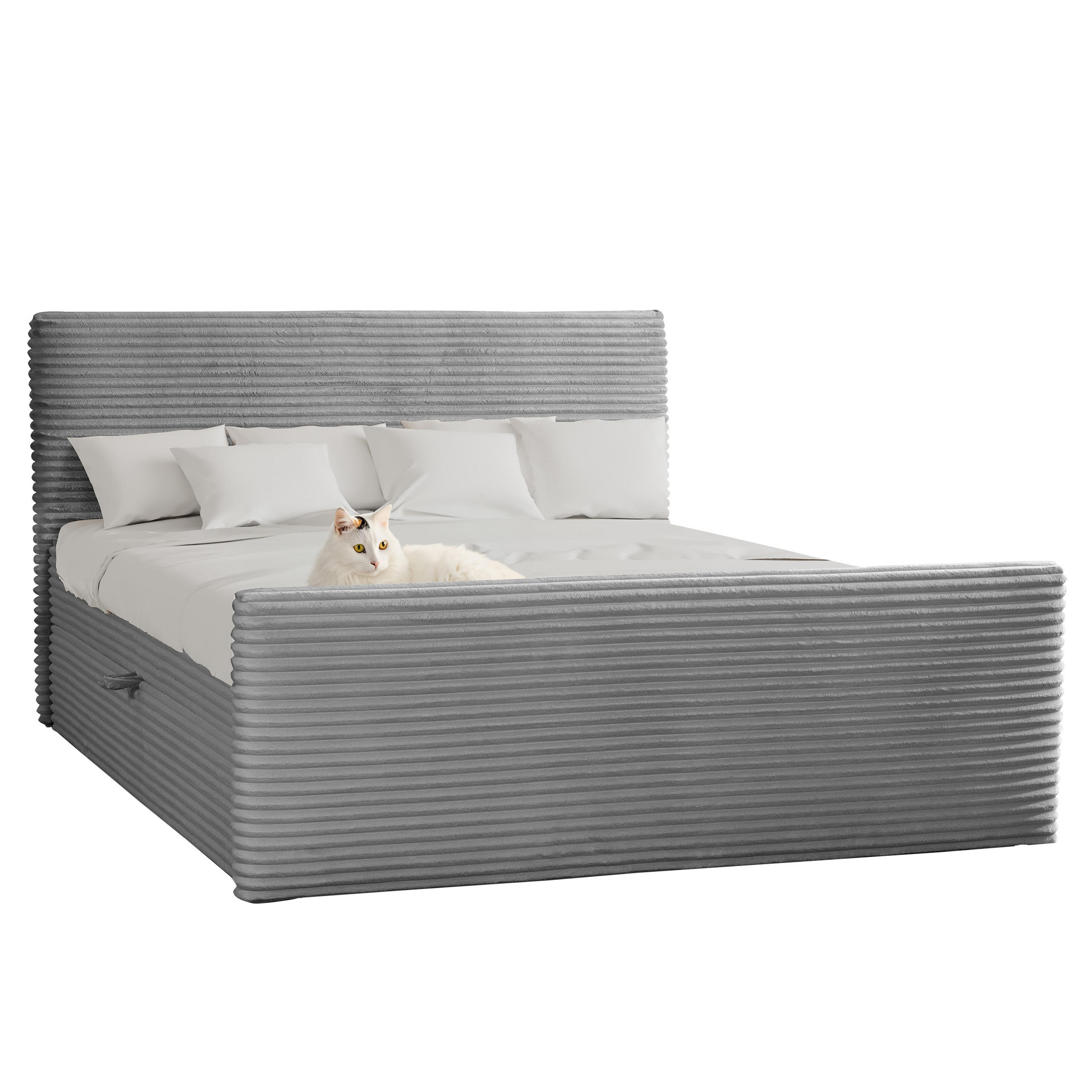BOXBETT Mit Bettkasten Und Topper TRENTO Stoff Plüsch Cord 120x200 cm Hellgrau H2-Pocket - Hellgrau, Holz/Textil (120/200cm) - Kaiser Möbel