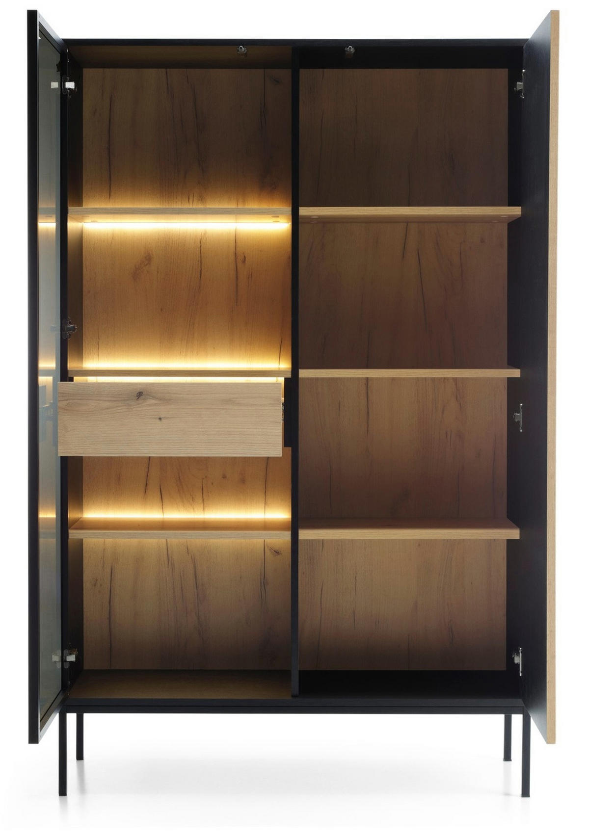 VITRINENSCHRANK 160 cm Haller, Led, Schubladen, Braun - Braun, Holz (104/166/39cm) - Emporius