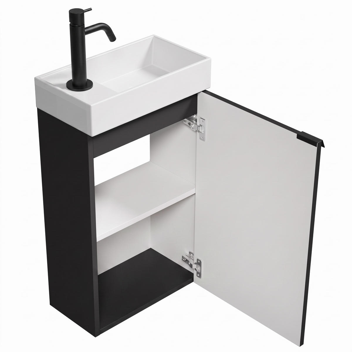 GÄSTE-WC-MÖBELSET Apollo 2 Teile Schwarz Matt - 40 x 22 x 64 cm - Schwarz, Holz (40/68/22cm) - Badplaats