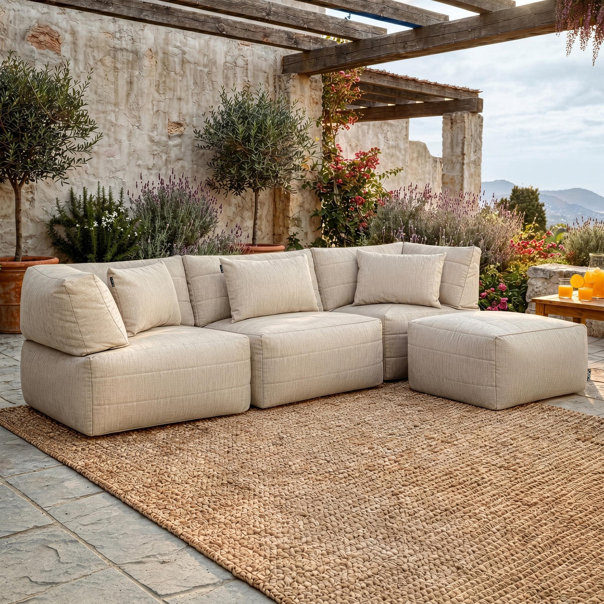 SITZSACK-SOFA 4-tlg. modular outdoor Noa - Beige, Textil (306/70/78cm) - icon
