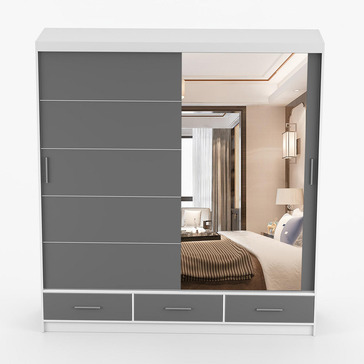 KLEIDERSCHRANK Florence 203 cm, 203/218/61, 2-türig, grau - Grau, Holzwerkstoff (203/218/61cm) - imoebel24