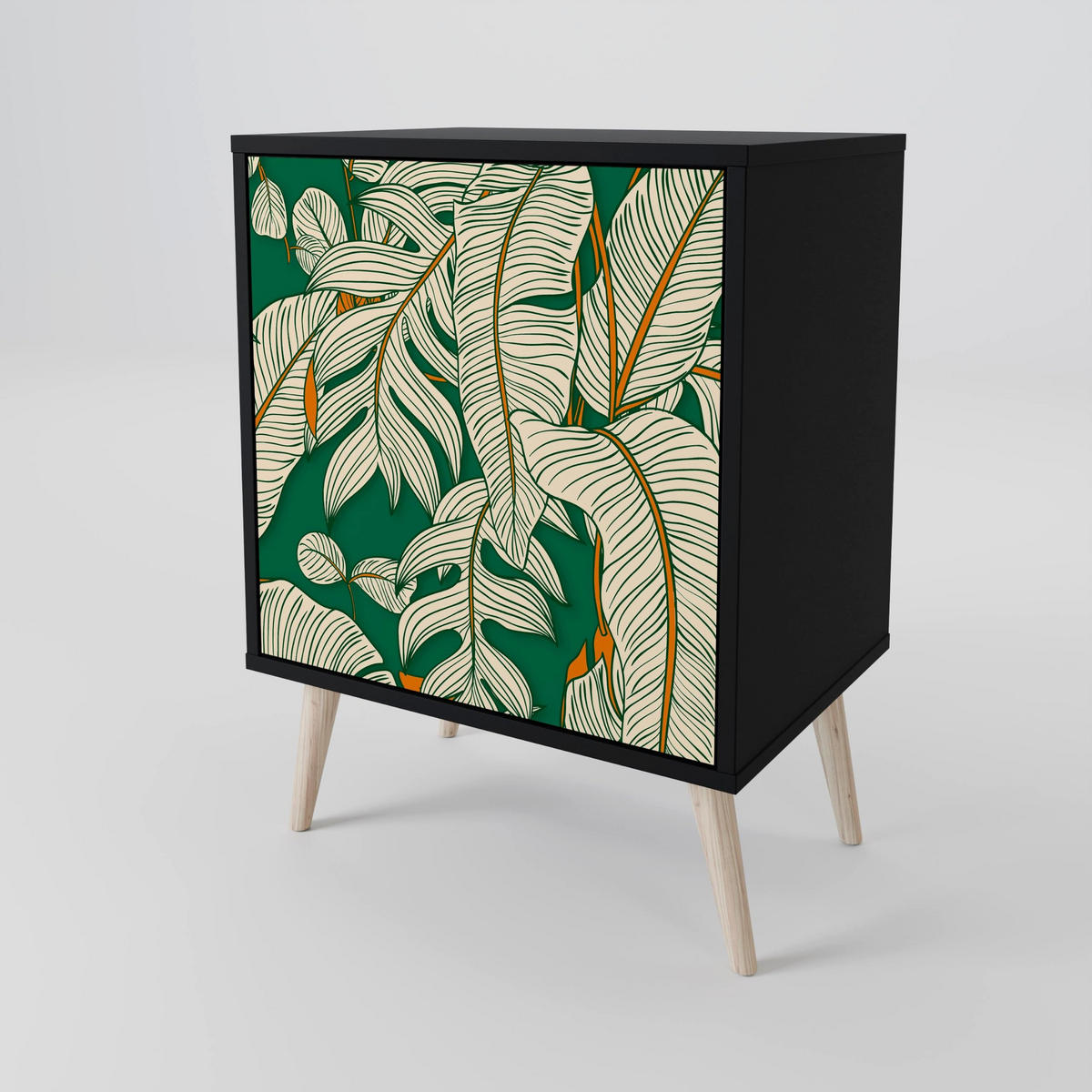 SIDEBOARD VERDANT PLEASURES, Schwarz, 57,5x42x67,5 cm, Schwarze Metall-Rahmenfüße - Multicolor/Schwarz, Holzwerkstoff/Metall (57.5/67.5/42cm) - SpaceRebels