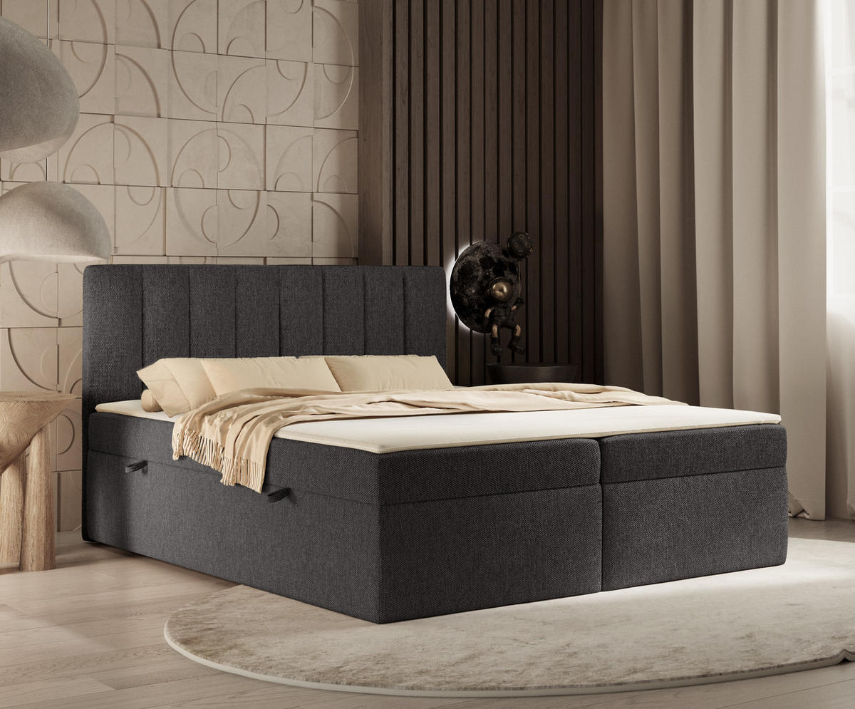 BOXBETT Novento Anthrazit 160/200 cm mit Matratze und Topper - Anthrazit/Schwarz, Holz/Holzwerkstoff (160/200cm) - Maison de Reve