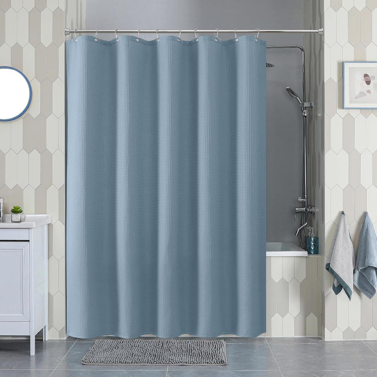DUSCHVORHANG Waffelstoff Mondlichtblau 152 x 182 cm - Hellblau, Textil (152/182cm)