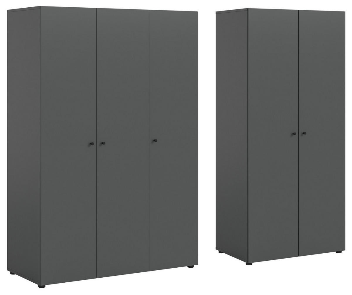 KLEIDERSCHRANK grau 5-türig 200 cm, Drehtürenschrank mit Kleiderstangen - Schwarz/Grau, Holzwerkstoff/Kunststoff (200/176/51cm) - Inn.Furn