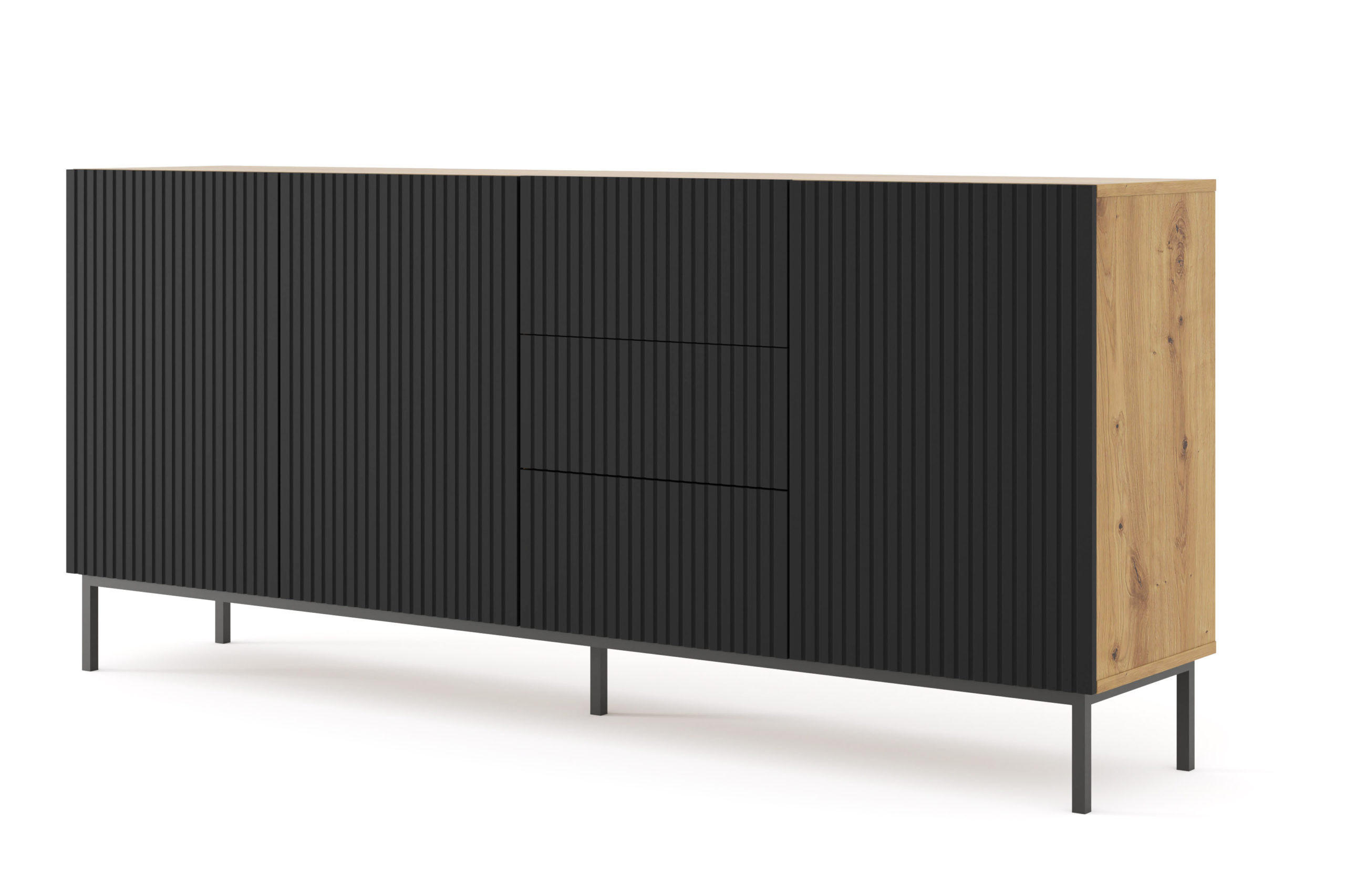 KOMMODE Artisan Eiche, Schwarz, Schwarz 200/89/42 - Schwarz, Holzwerkstoff (200/89/42cm) - RAUMHIRSCH FURNITURE