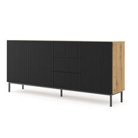 KOMMODE Artisan Eiche, Schwarz, Schwarz 200/89/42 - Schwarz, Holzwerkstoff (200/89/42cm) - RAUMHIRSCH FURNITURE