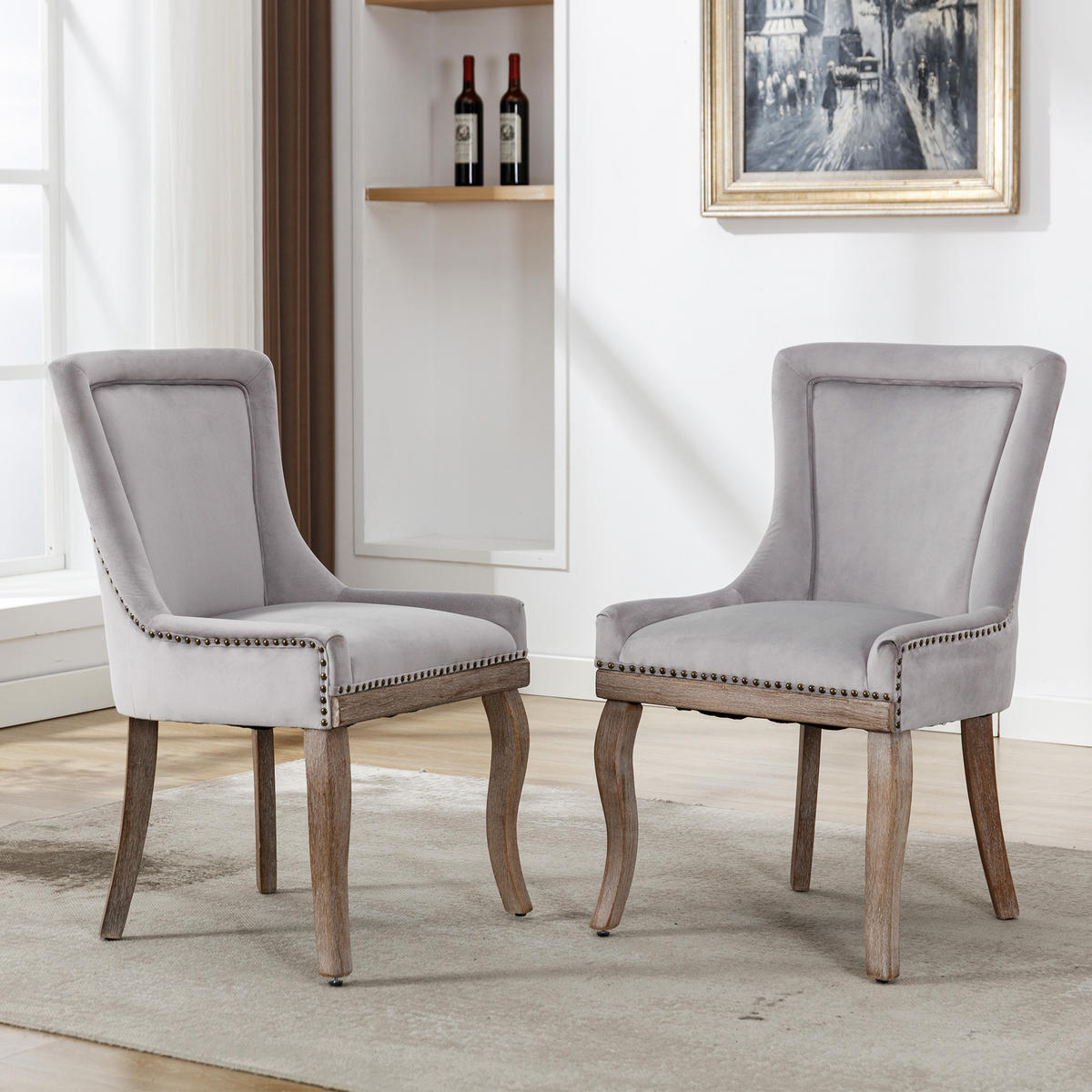 ESSZIMMERSTUHL 2er Set Samt Grau Polsterstuhl Massivholz Modern - Grau, Textil (55/91/61cm) - FLIEKS