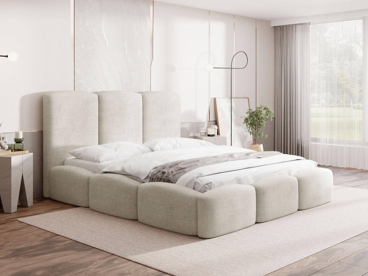 POLSTERBETT Harmony mit Bettkasten & Lattenrost in Creme Chenille 140 x 200 cm - Birkefarben/Creme, Holzwerkstoff/Kunststoff (140/200cm) - WFL GROUP