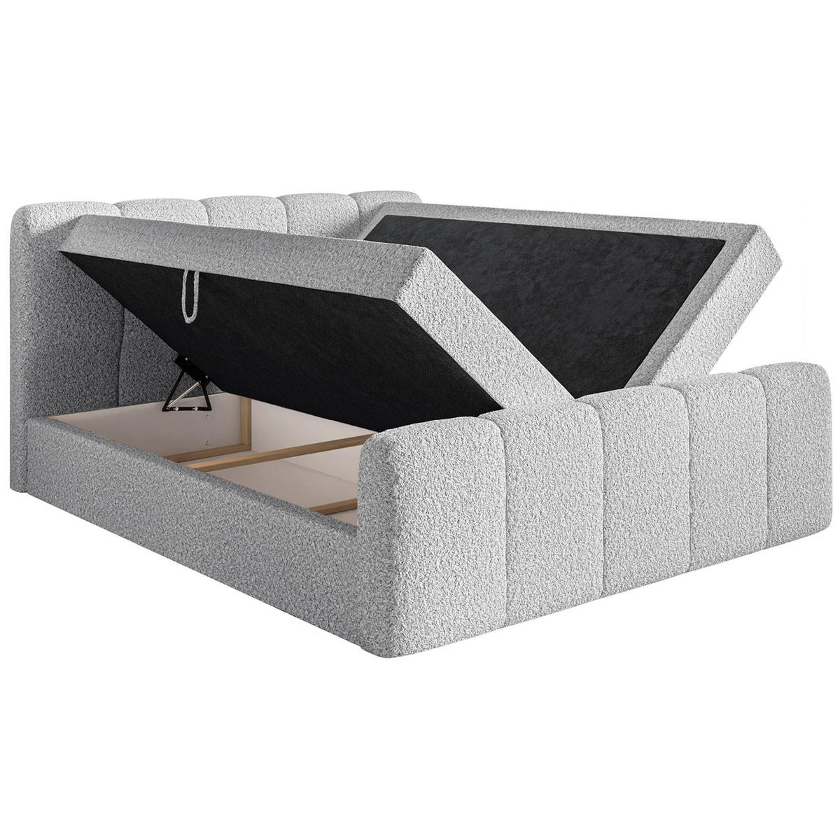 BOXBETT Cloudy II mit Bettkästen und Topper Bouclé Hellgrau, 180x200 cm - Hellgrau/Schwarz, Kunststoff/Textil (180/200cm) - Selsey