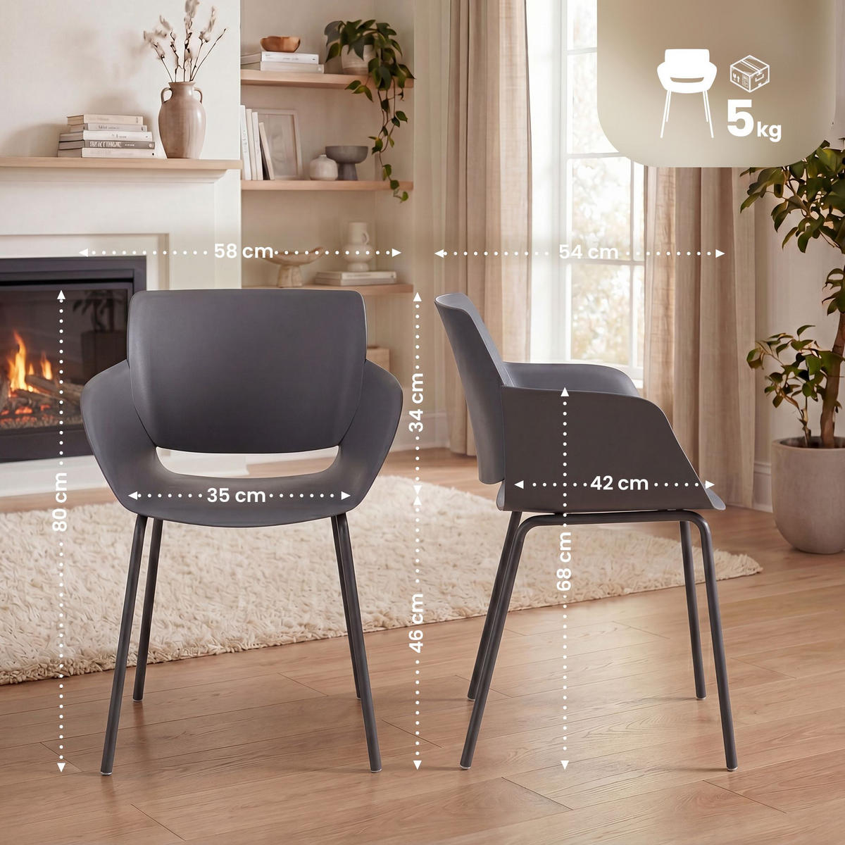 STUHL 2 Kunststoff Dunkelgrau - Dunkelgrau, Kunststoff/Metall (58/80/54cm) - CLP