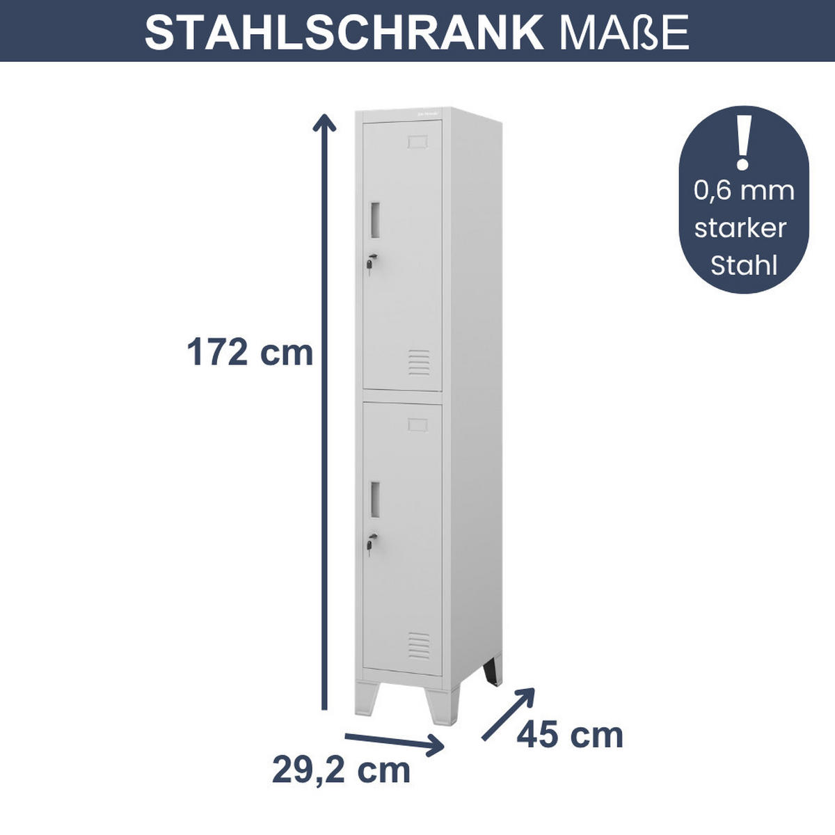 UMKLEIDESCHRANK Spind BARTEK 2 Abteile 172x29,2x45cm Grau - Grau, Metall (29.2/172/45cm) - Jan Nowak