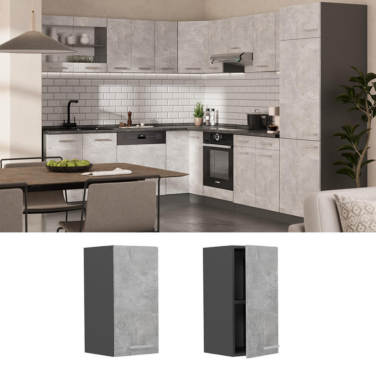 HÄNGESCHRANK R-Line Beton 30 cm - Schieferfarben/Anthrazit, Holzwerkstoff (30/60/31cm) - Vicco