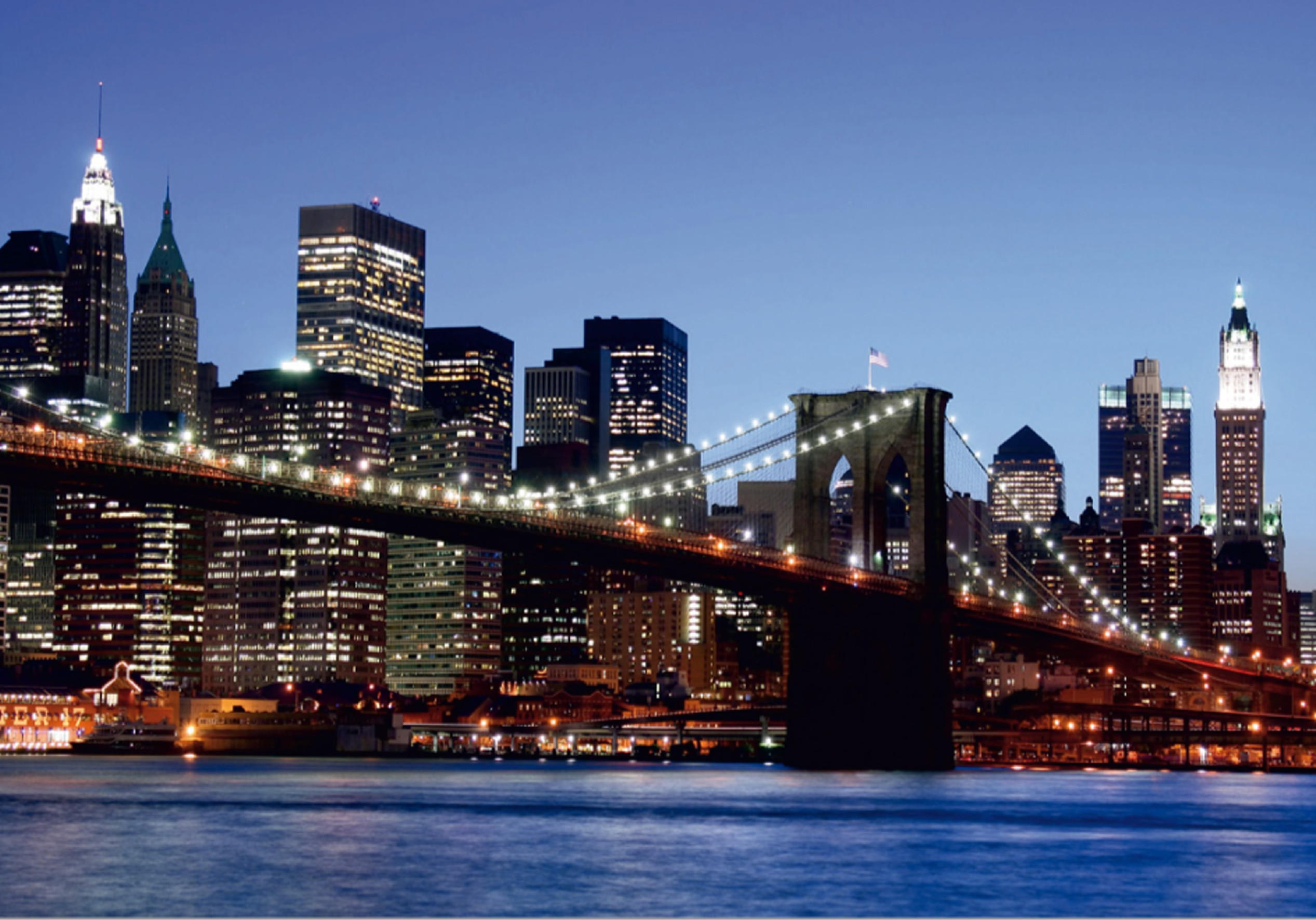 FOTOTAPETE Brooklyn Bridge New York 375 x 270 cm - Blau, Papier (375/270cm) - Sanders & Sanders