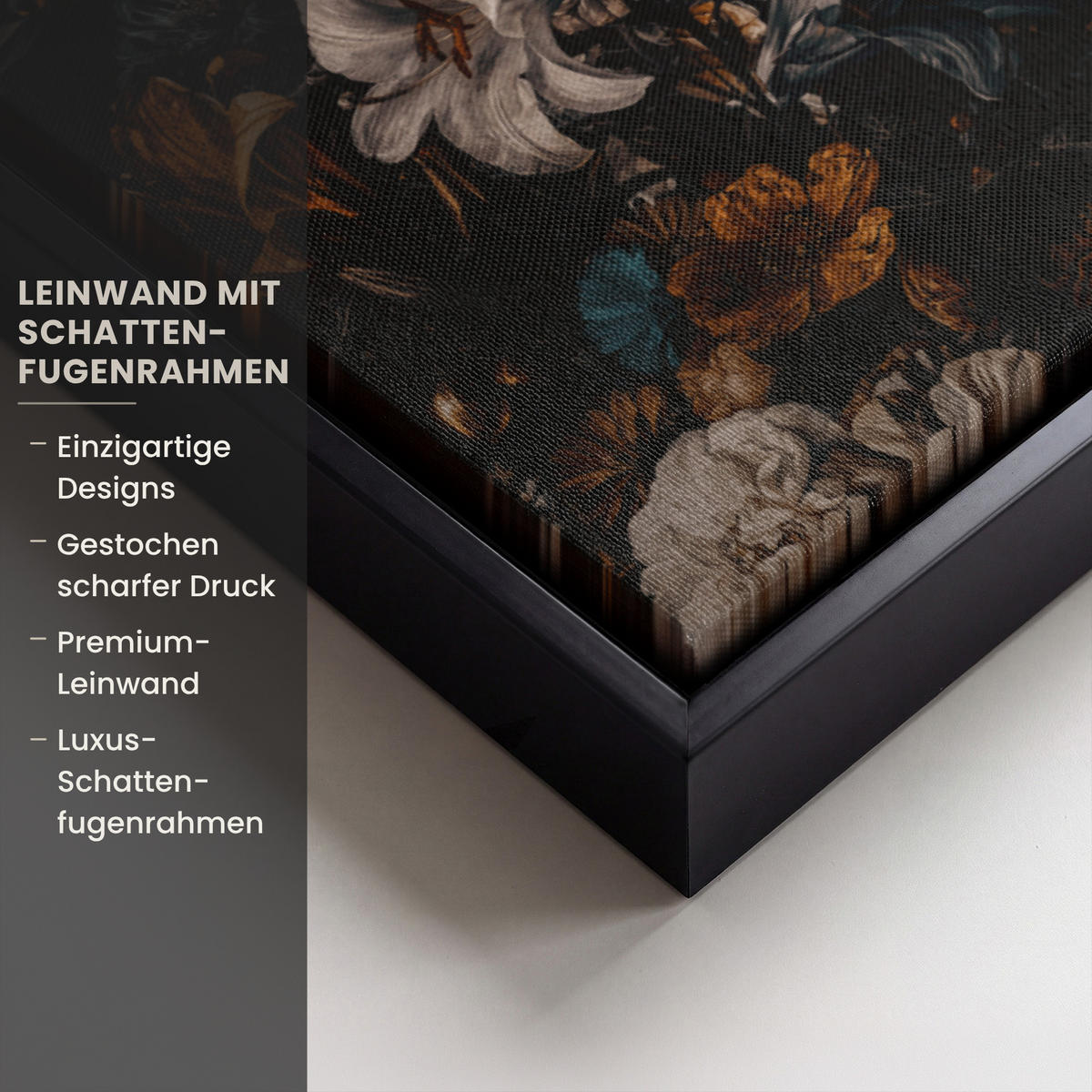 LEINWAND Bilder mit Rahmen - Frau - Luxus - Blumen - Schmetterling - Porträt - 70x50 - Schwarz, Textil (70/50cm) - MuchoWow