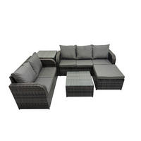 GARTENSOFA SET mit Couchtisch Polyrattan Dunkelgrau 5-teilige - Dunkelgrau/Grau, Glas/Kunststoff - Fimous