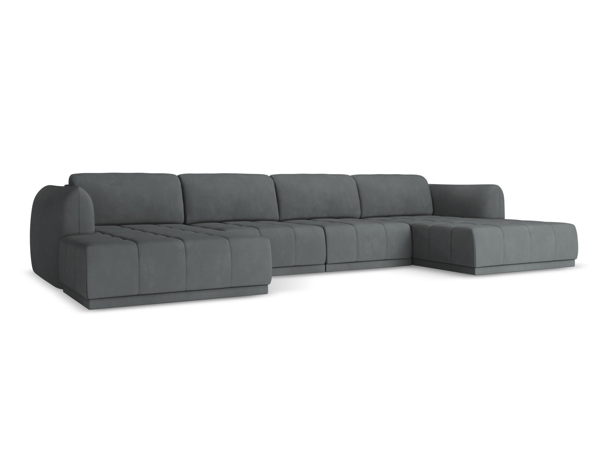 WOHNLANDSCHAFT Chenille Stoff Grau - Schwarz/Graphitfarben, Kunststoff/Textil (370/74/170cm) - Makamii