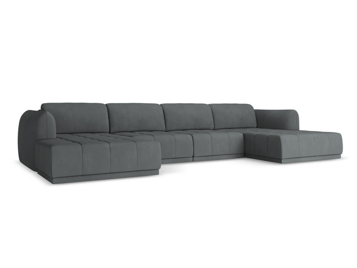 WOHNLANDSCHAFT Chenille Stoff Grau - Schwarz/Graphitfarben, Kunststoff/Textil (370/74/170cm) - Makamii