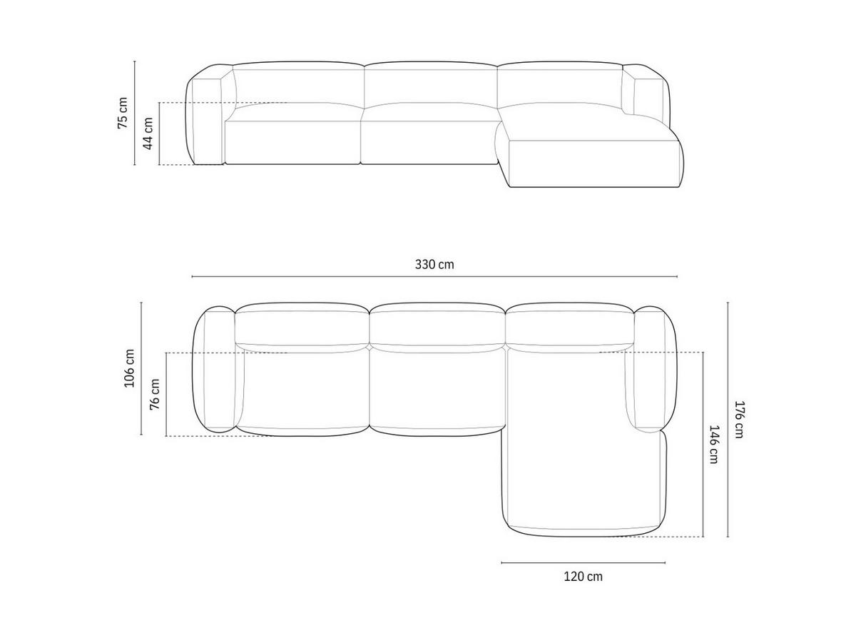 ECKSOFA modular rechts Martina aus Cord moosgrün 3 Sitzplätze - Salbeigrün, Textil (176/332cm) - Micadoni