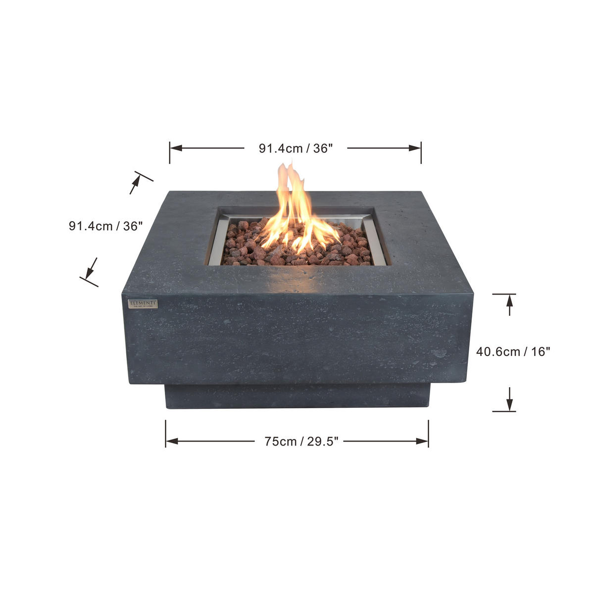 FEUERTISCH Manhattan Gasfeuerstelle aus GF-Beton 91/91/40 cm - Dunkelgrau, Naturmaterialien (91/40/91cm) - Elementi