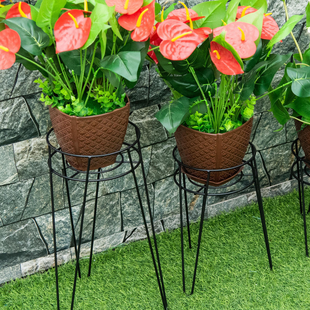 BLUMENSTÄNDER, Stahl, Schwarz - Schwarz, Metall (23/42/26cm) - Outsunny