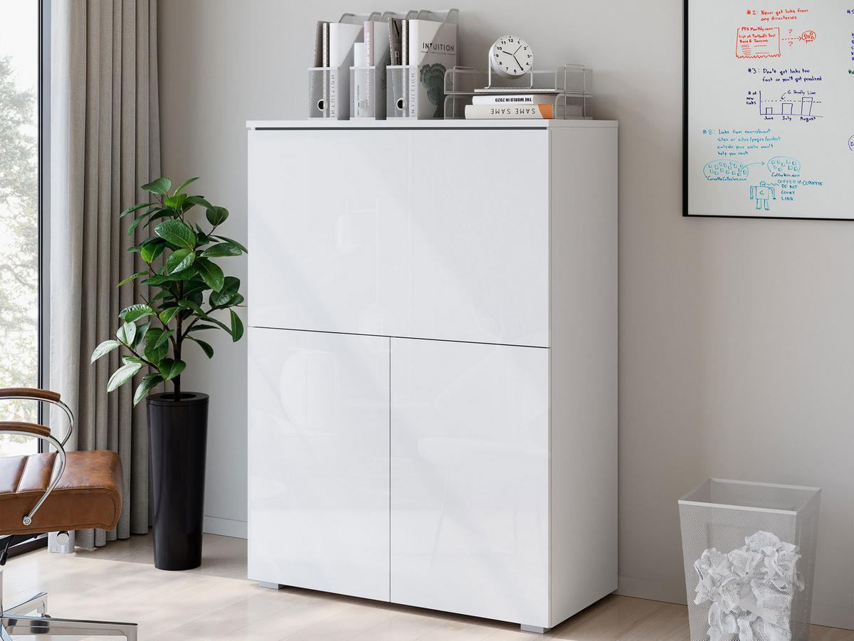 KOMMODE / SCHREIBTISCH Vera 90 mit LED Beleuchtung - Weiß Hochglanz/Alufarben, Holzwerkstoff/Kunststoff (90/126/42cm) - MIRJAN24