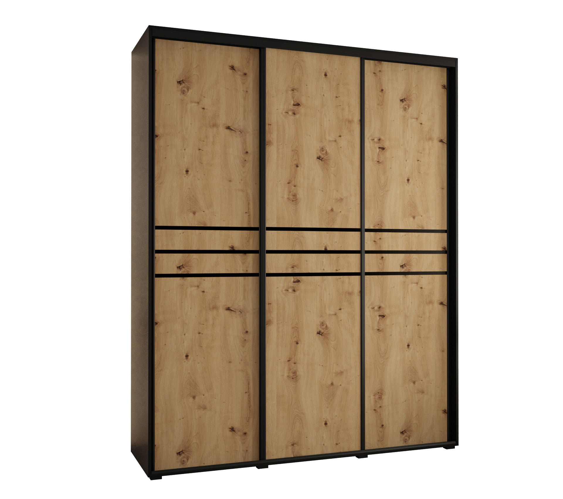 Abiks Möbel Schwebetürenschrank Schwarz, Eiche Artisan, Schwarz 200x235x45 cm