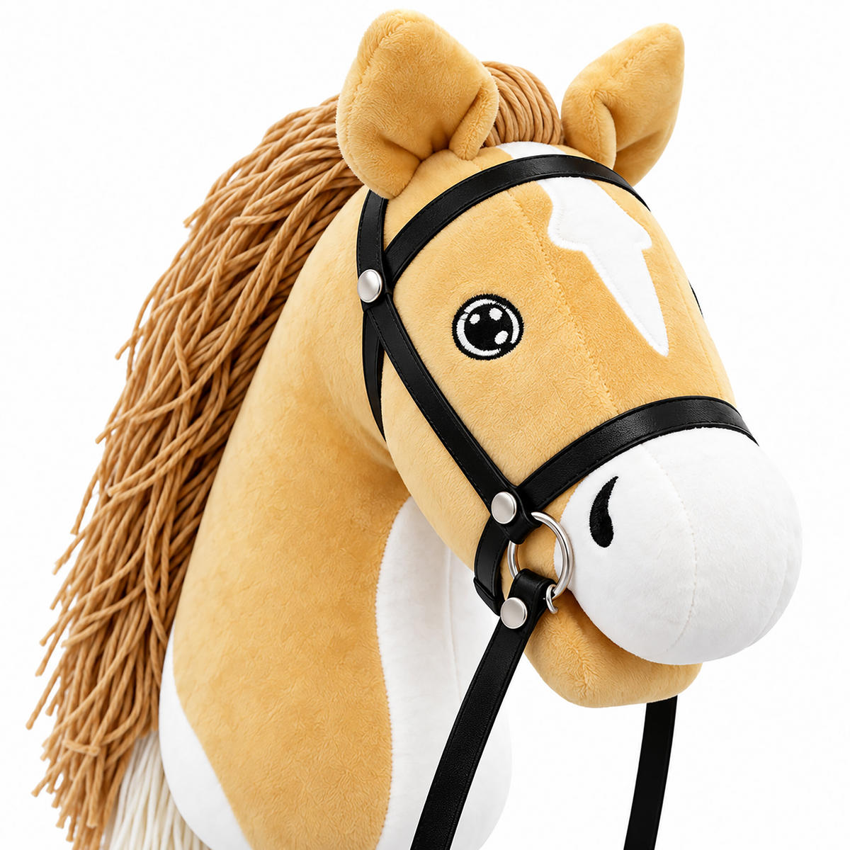 KONÍK Světle hnědý plyšový 71 cm s odnímatelnou bukovou tyčí - světle hnědá, dřevo/textil (12/71/29cm) - Relaxdays