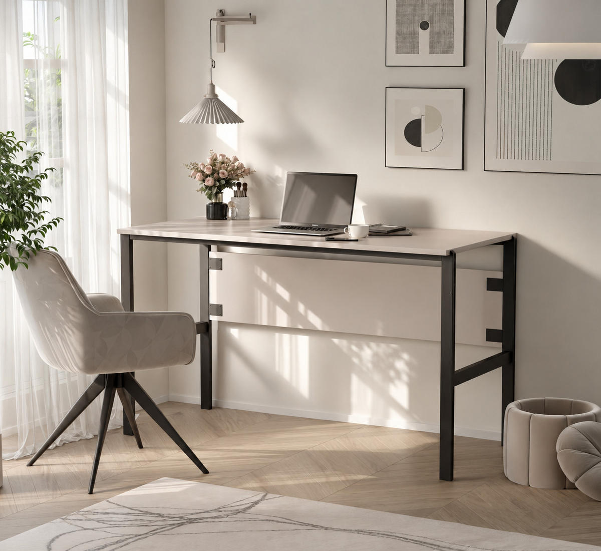 SCHREIBTISCH MINO 128x60x75,5 cm Bürotisch Computertisch, Beige - Beige, Holzwerkstoff (128/60/75.5cm) - MASSENO