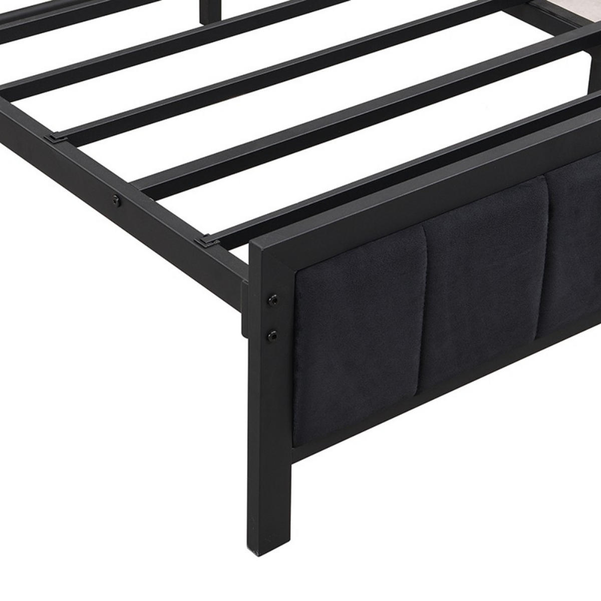 METALLBETT 140x200cm in Schwarz + Walnus，Kopfteil mit Regal - Schwarz, Metall (140/200cm) - KOMHTOM
