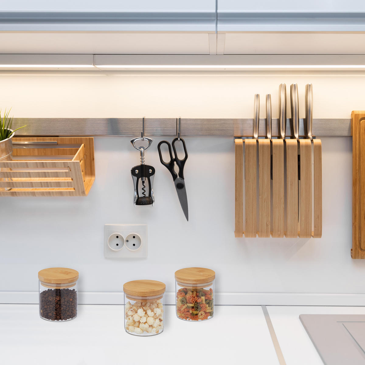 3XSKLENENÁ nádoba - priehľadné, drevo/plast (10/10.5/10cm) - Relaxdays