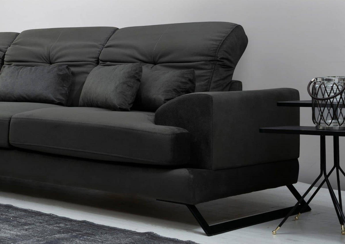 ECKSOFA mit verstellbarer Rückenlehne - Anthrazit/Creme, Holz/Textil (304/190cm) - myHomelando