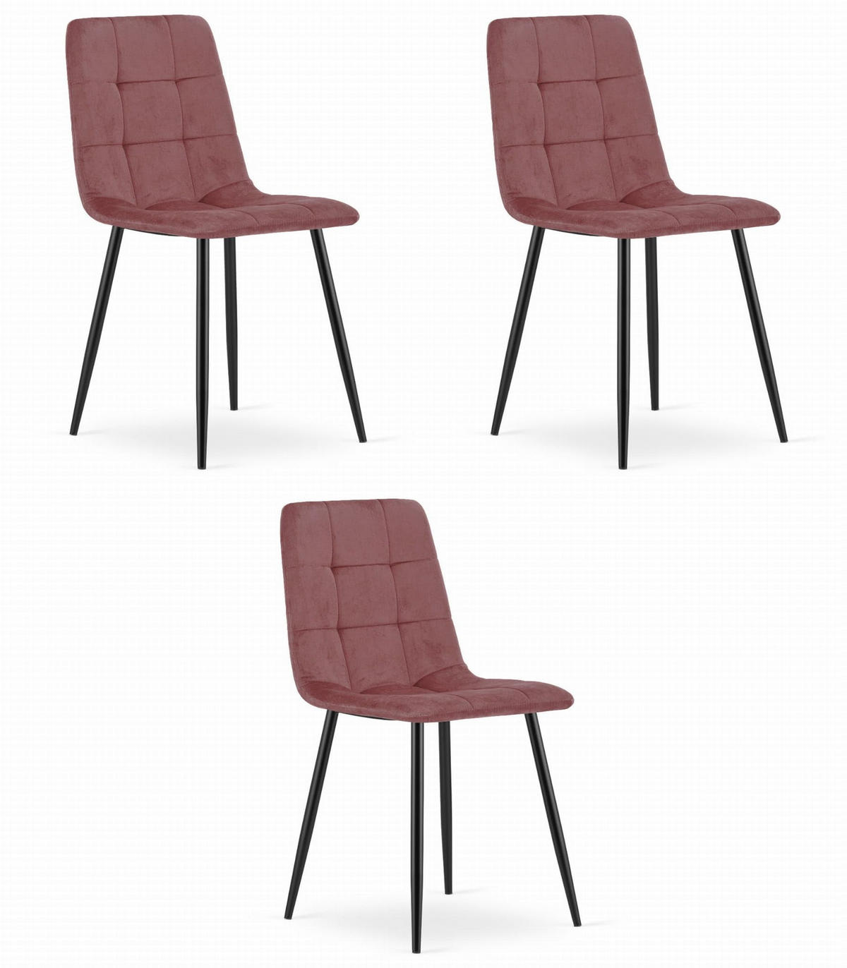 ESSZIMMERSTÜHLE 3er Set Rosa, Gepolsterte Sitzfläche, Metallfüße, Modernes Design - Pink, Textil (46/89/51cm) - Best For Home