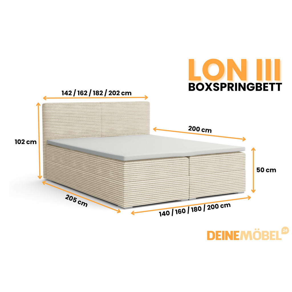 Thumbnail - Deine Möbel 24 Boxbett, Creme, Holz, Holzwerkstoff, Textil, H4, 180x200 cm, Schlafzimmer, Betten, Boxspringbetten