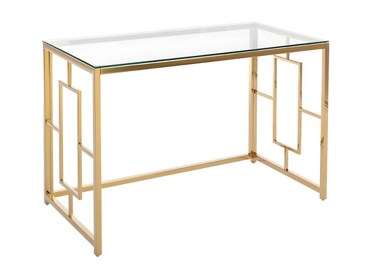SCHREIBTISCH - Glas & Stahl - Goldfarben & Transparent - CLOTILDE - Goldfarben, Glas (120/60/75.6cm) - Pascal Morabito