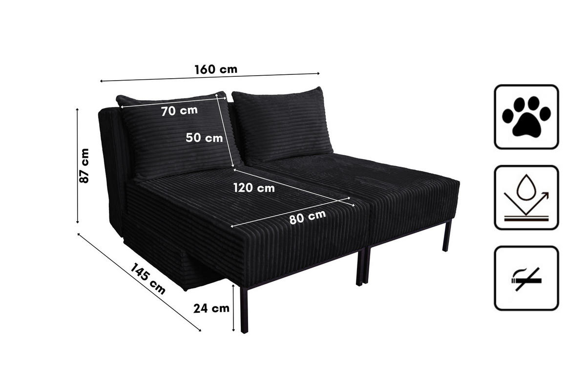 SOFA Mit Schlaffunktion MOOKA 4in1-Multifunktions-System Stoff Velo Schwarz - Schwarz, Holz/Textil (240/87/103cm) - Kaiser Möbel