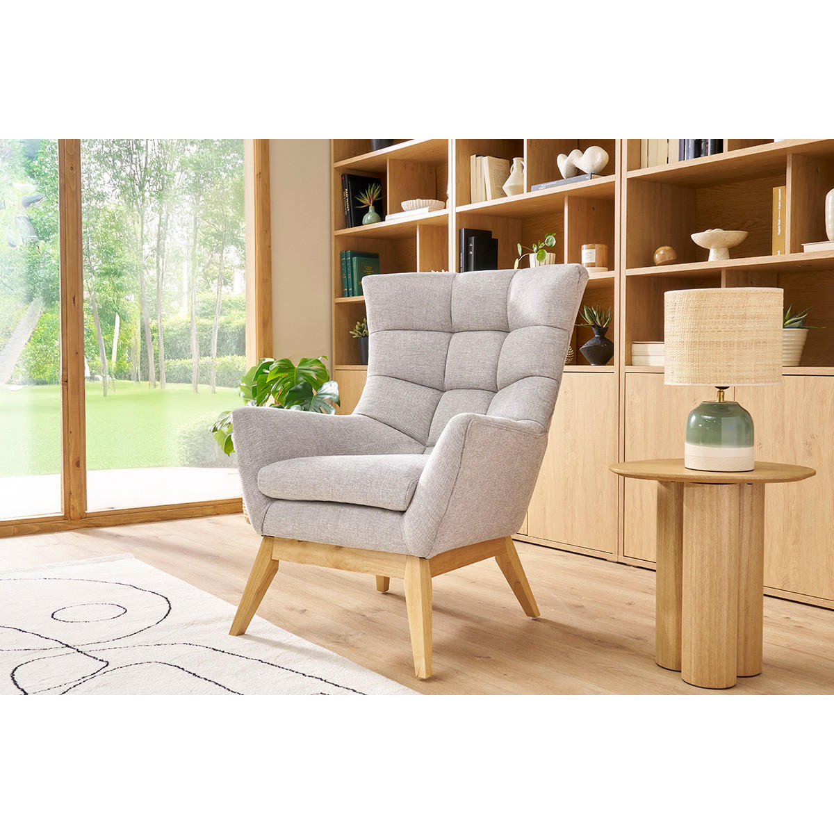 SESSEL Skandinavisch Hellgrau Holz BRODY - Hellgrau, Textil (93/101/75cm) - Miliboo