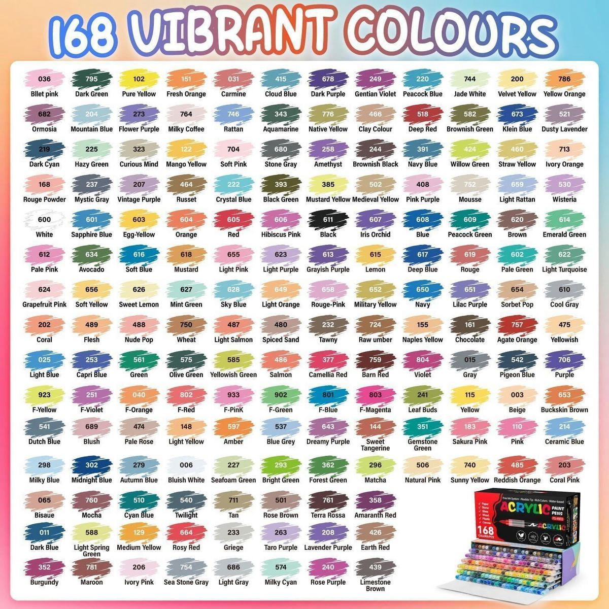 ACRYLSTIFTE Set 168 Farben - Multicolor, Kunststoff (10/10/15cm)