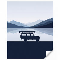 KINDERTAPETE - Auto - See - Berge - Blau - 160x200 cm - Blaugrau, Papier (160/200cm) - OnlyWow