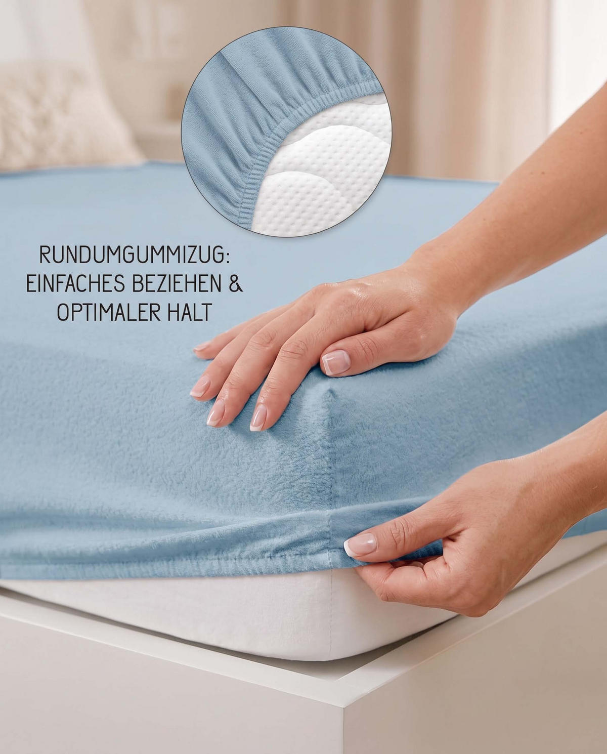 SPANNBETTTUCH Premium Frottee taubenblau, 180x200 cm - 200x200 cm - Blaugrau, Textil (200/200cm) - biberna