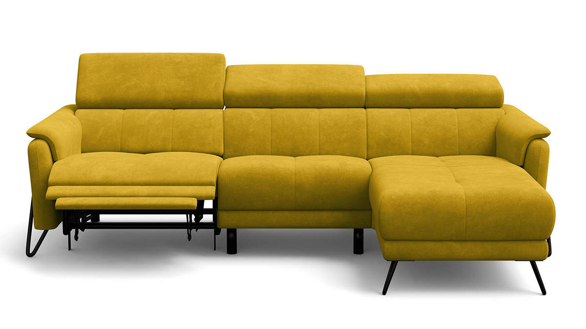 ECKSOFA RODEN 4-Sitzer mit Relax, dunkegelb, Veloursstoff - Gelb, Holz/Textil (268/92cm) - Wozimo