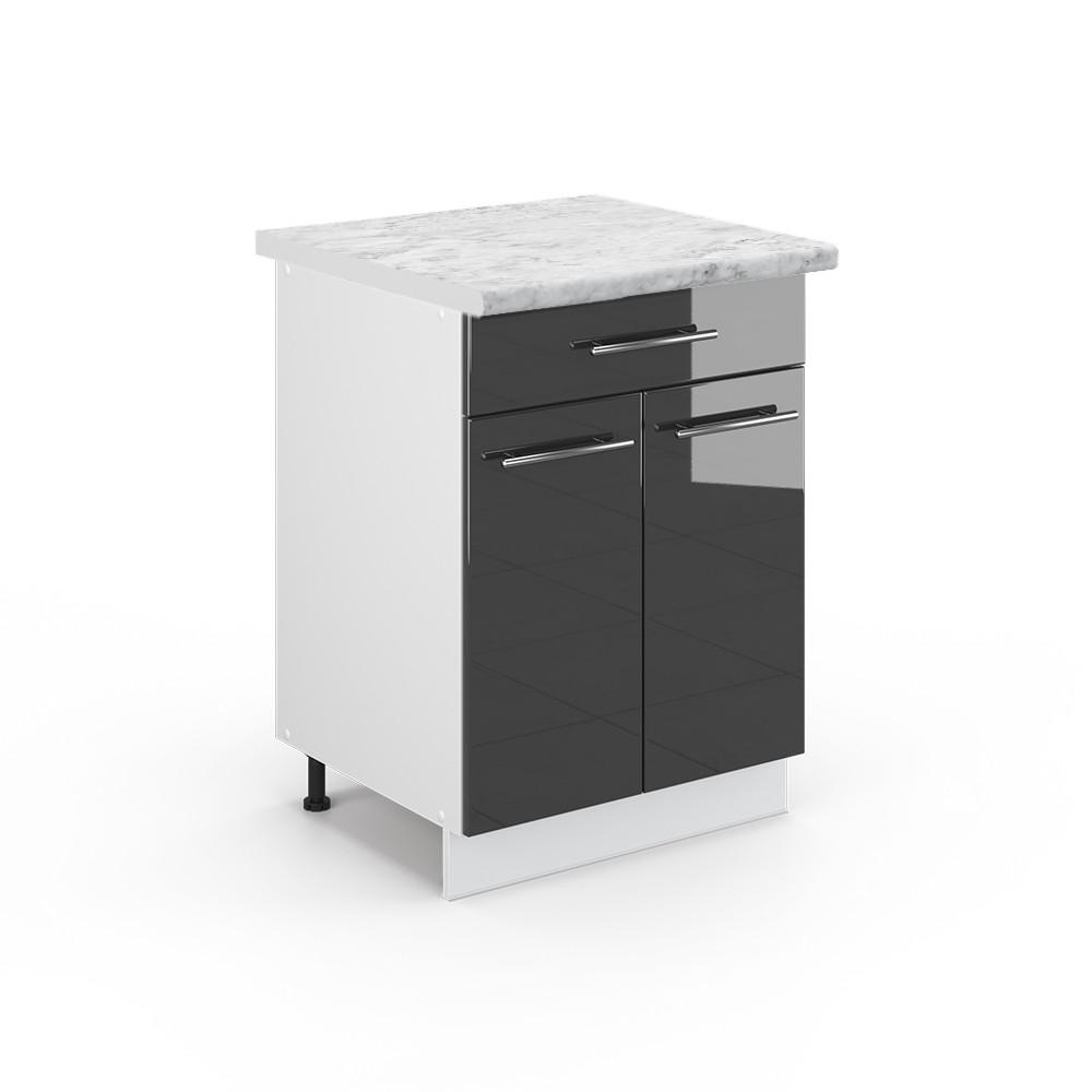 KÜCHENUNTERSCHRANK Fame-Line Anthrazit Hochglanz 60 cm mit Schublade AP Marmor - Anthrazit/Weiß, Holzwerkstoff (60/82/60cm) - Vicco