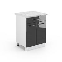KÜCHENUNTERSCHRANK Fame-Line Anthrazit Hochglanz 60 cm mit Schublade AP Marmor - Schwarz Hochglanz/Anthrazit, Holzwerkstoff (60/82/60cm) - Vicco