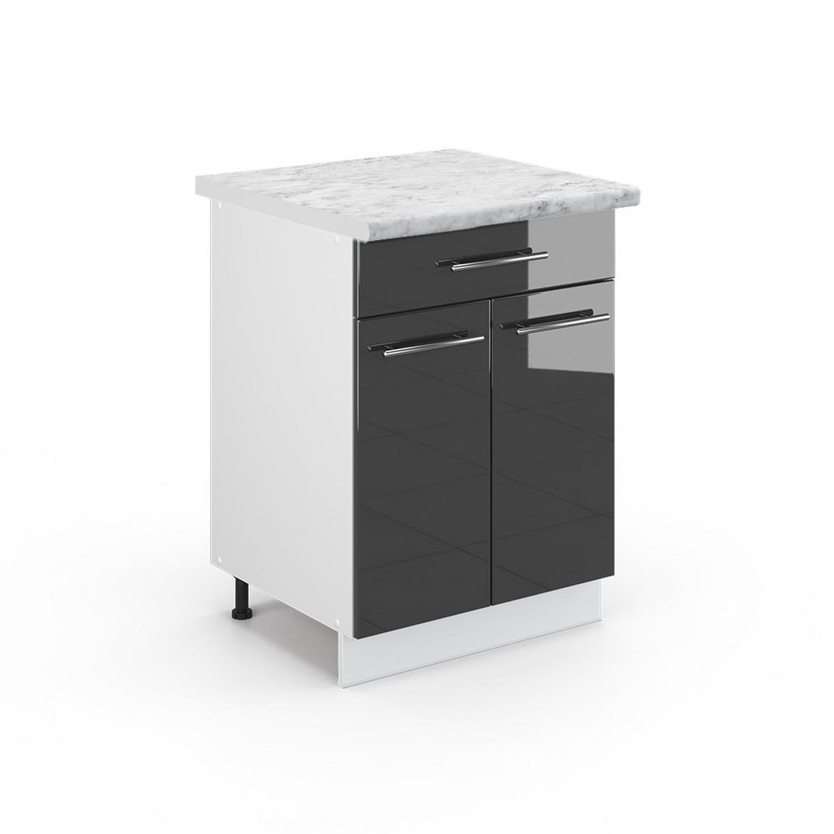 KÜCHENUNTERSCHRANK Fame-Line Anthrazit Hochglanz 60 cm mit Schublade AP Marmor - Schwarz Hochglanz/Anthrazit, Holzwerkstoff (60/82/60cm) - Vicco