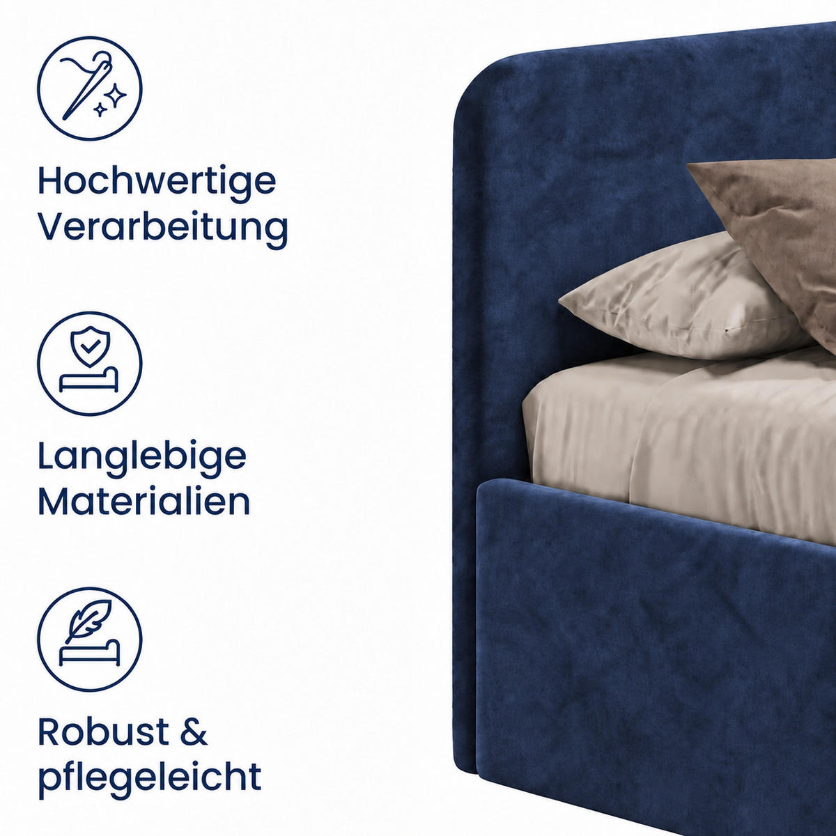 POLSTERBETT 200x200 cm Microvelours in Navy - Dunkelblau, Textil (200/200cm) - Home Collective