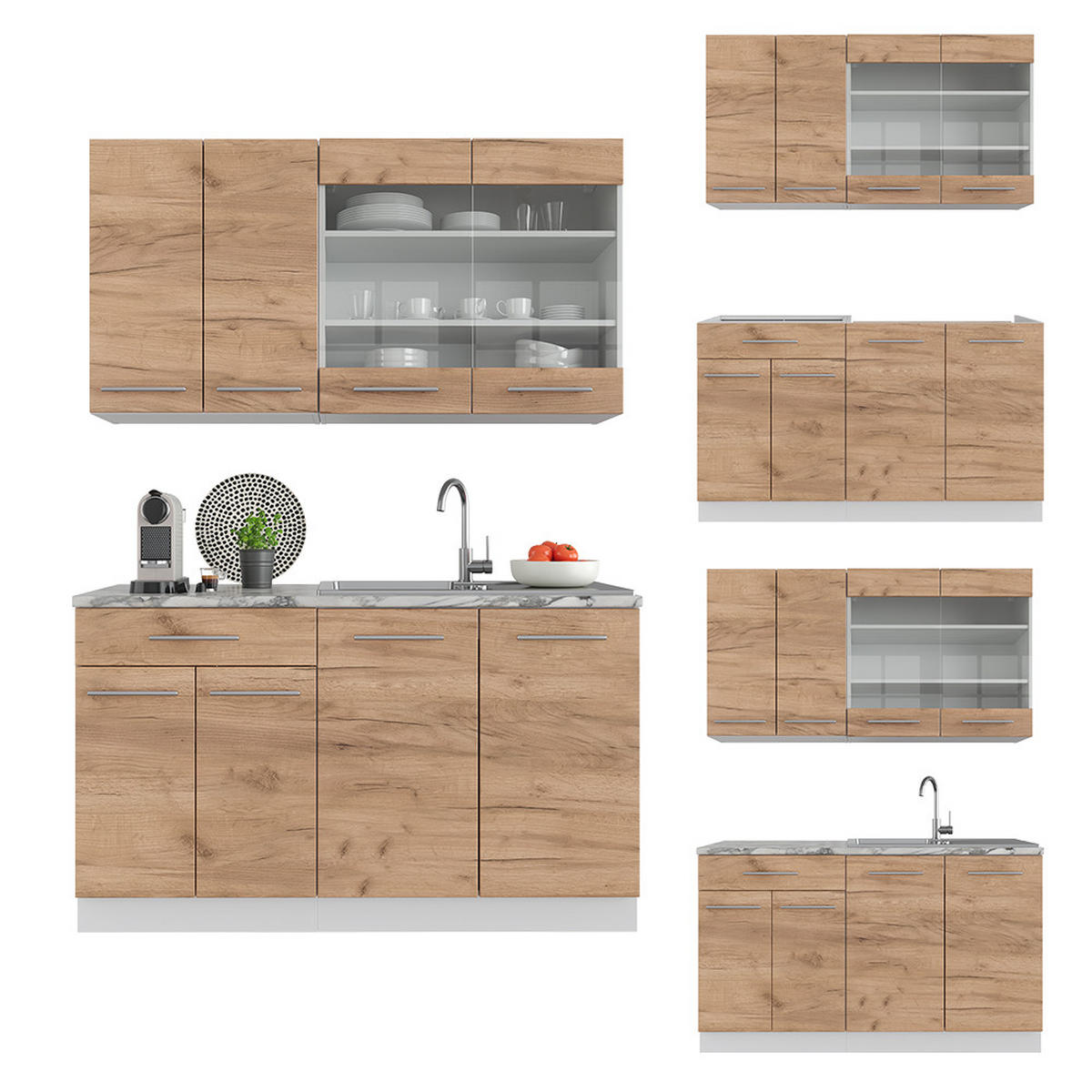 SINGLEKÜCHE Fame-Line Goldkraft Eiche/Weiß 140 cm ohne AP - Honigeiche/Eiche Wotan, Holzwerkstoff (140/81.6/46cm) - Vicco