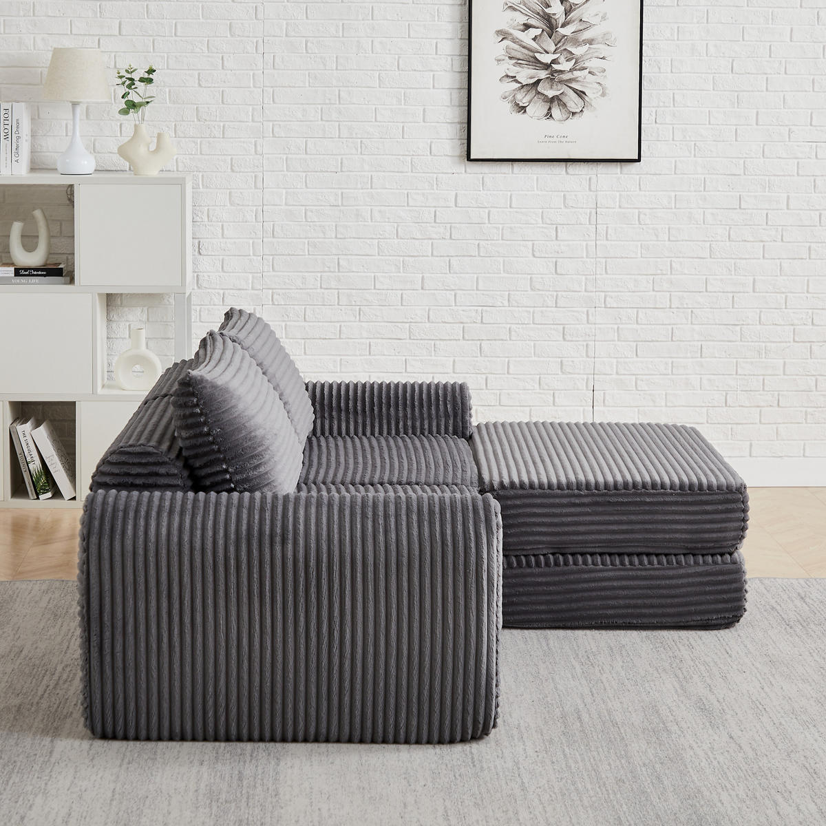 ROZKLÁDACÍ pohovka z manšestru šedá, rozkládací s volně kombinovatelnými moduly - šedá, textil (243/53/194cm) - BEAOK
